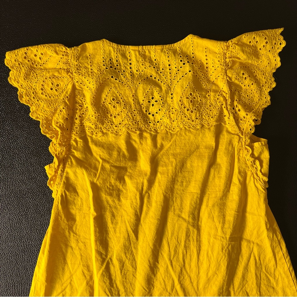 Nine West Cotton Bright Yellow Eyelet Blouse
